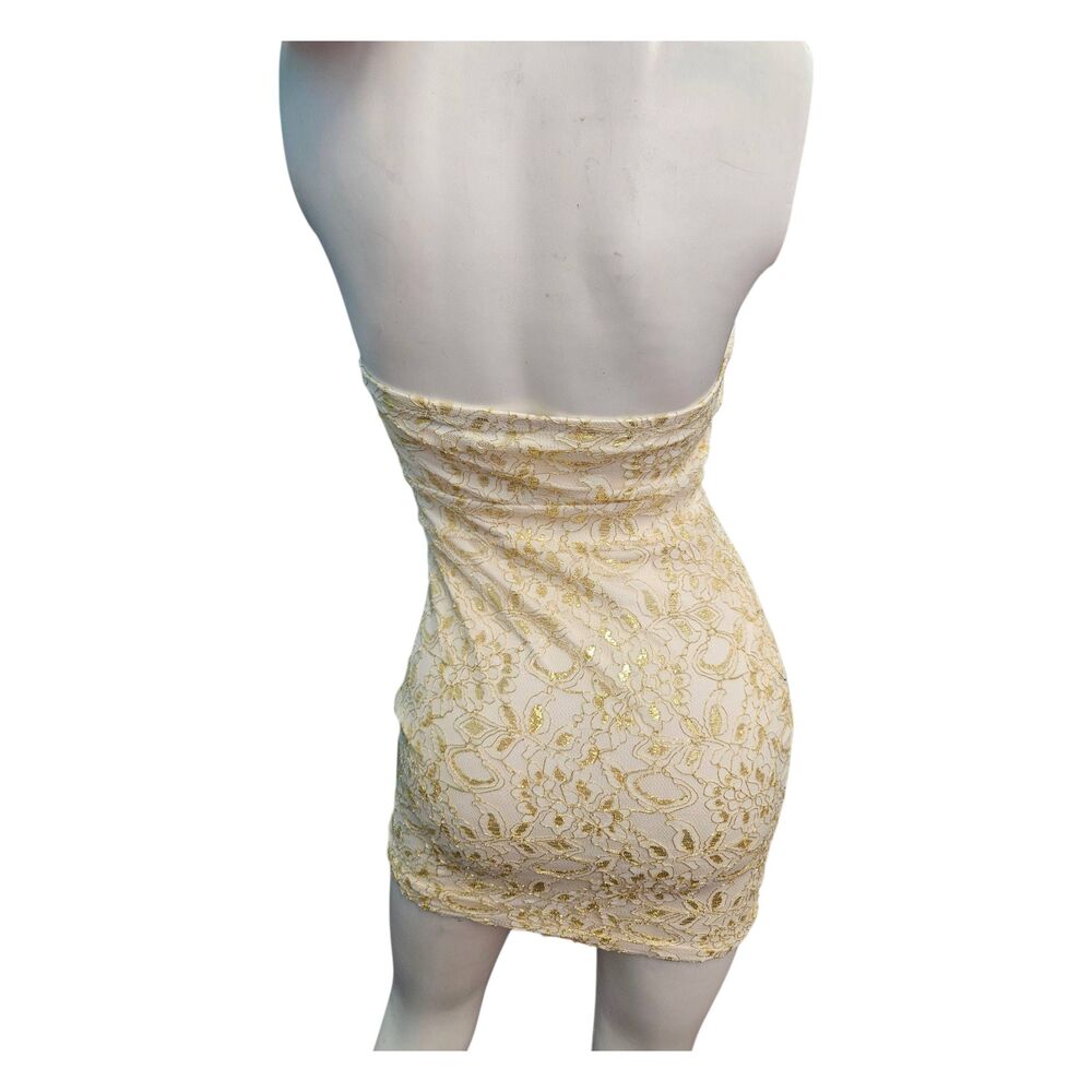 Forever 21 Cream and Gold Lace Strapless Mini Dress Womens Small NEW TAGS - Picture 3 of 9